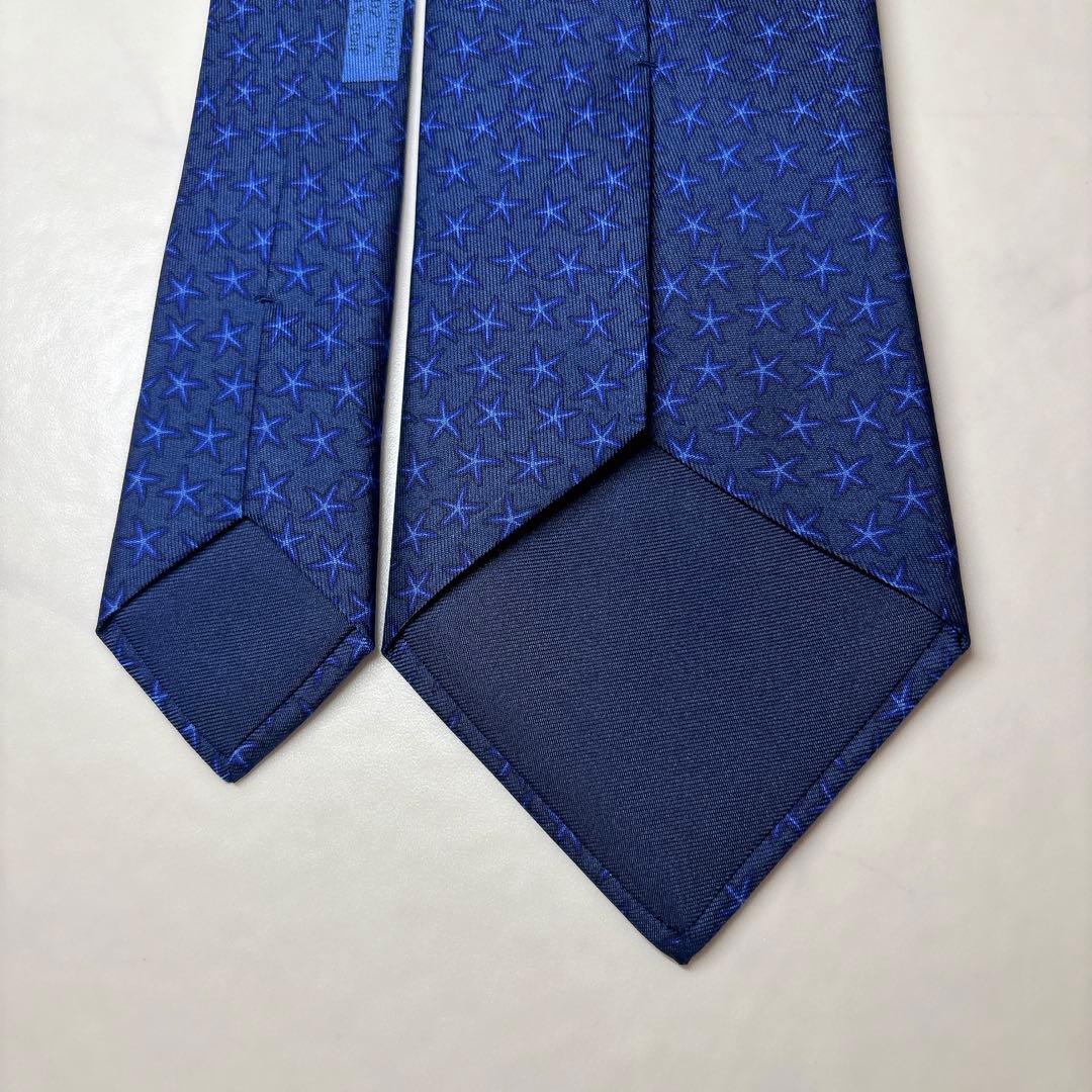 新品 エルメス スターフィッシュ柄 シルクネクタイ 上品ブルー 箱付き