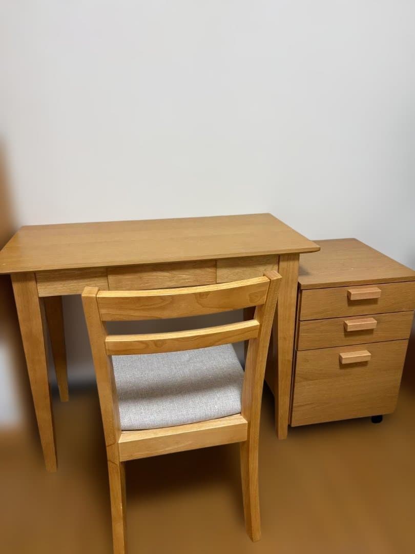 【完成品・送料込】木製スリムデスク 幅90㎝ 引出し付き たのメル便