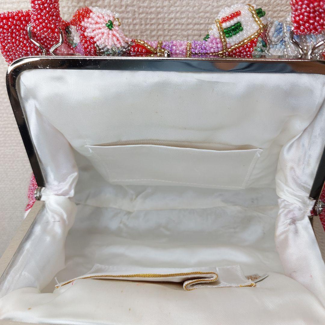 手刺本刺繍　和装　成人式　浴衣　ビーズ花柄バッグ　扇子