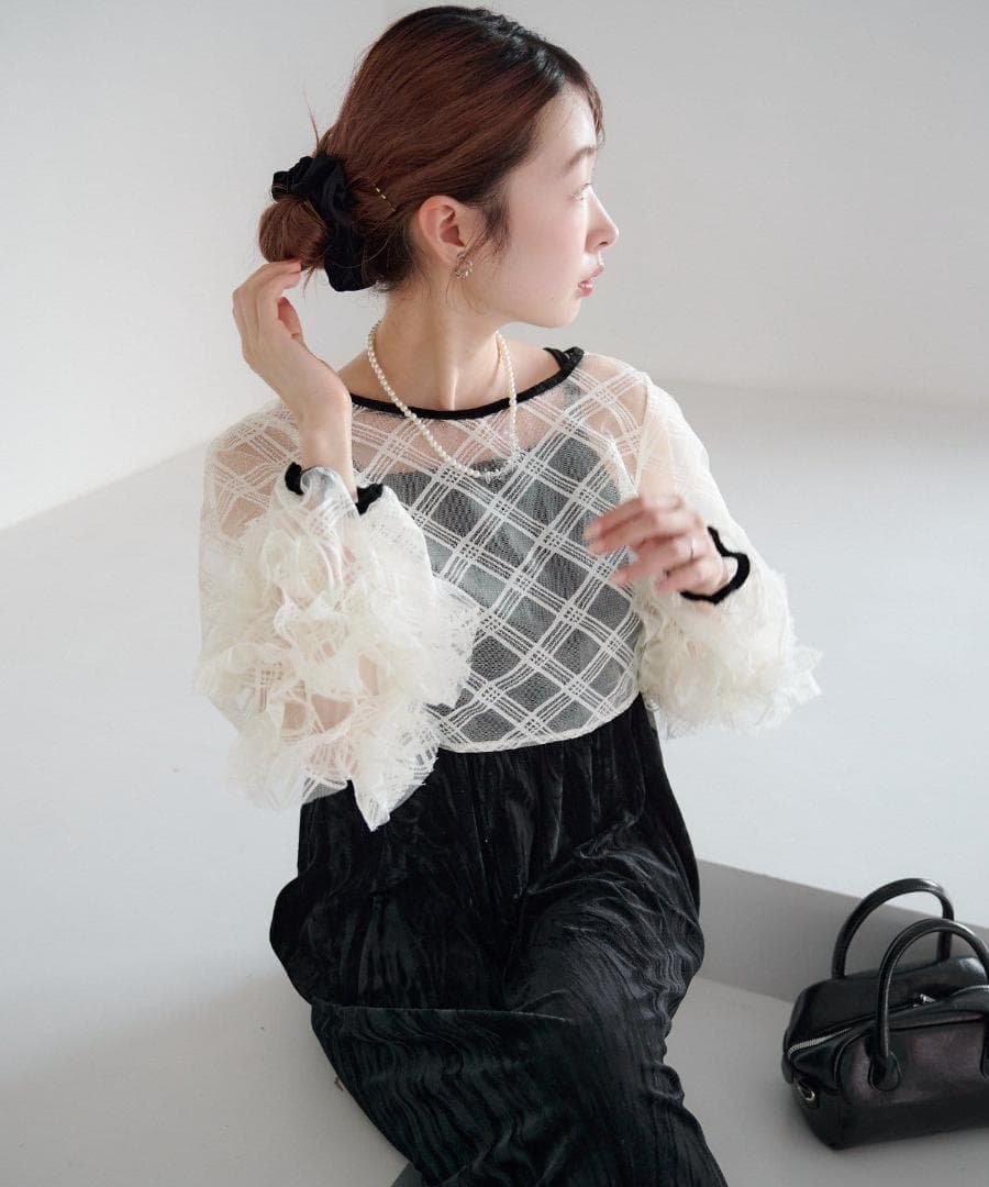 0 新品 カスタネ 結婚式 オケージョン シアーチェック×ベロアワンピースSET