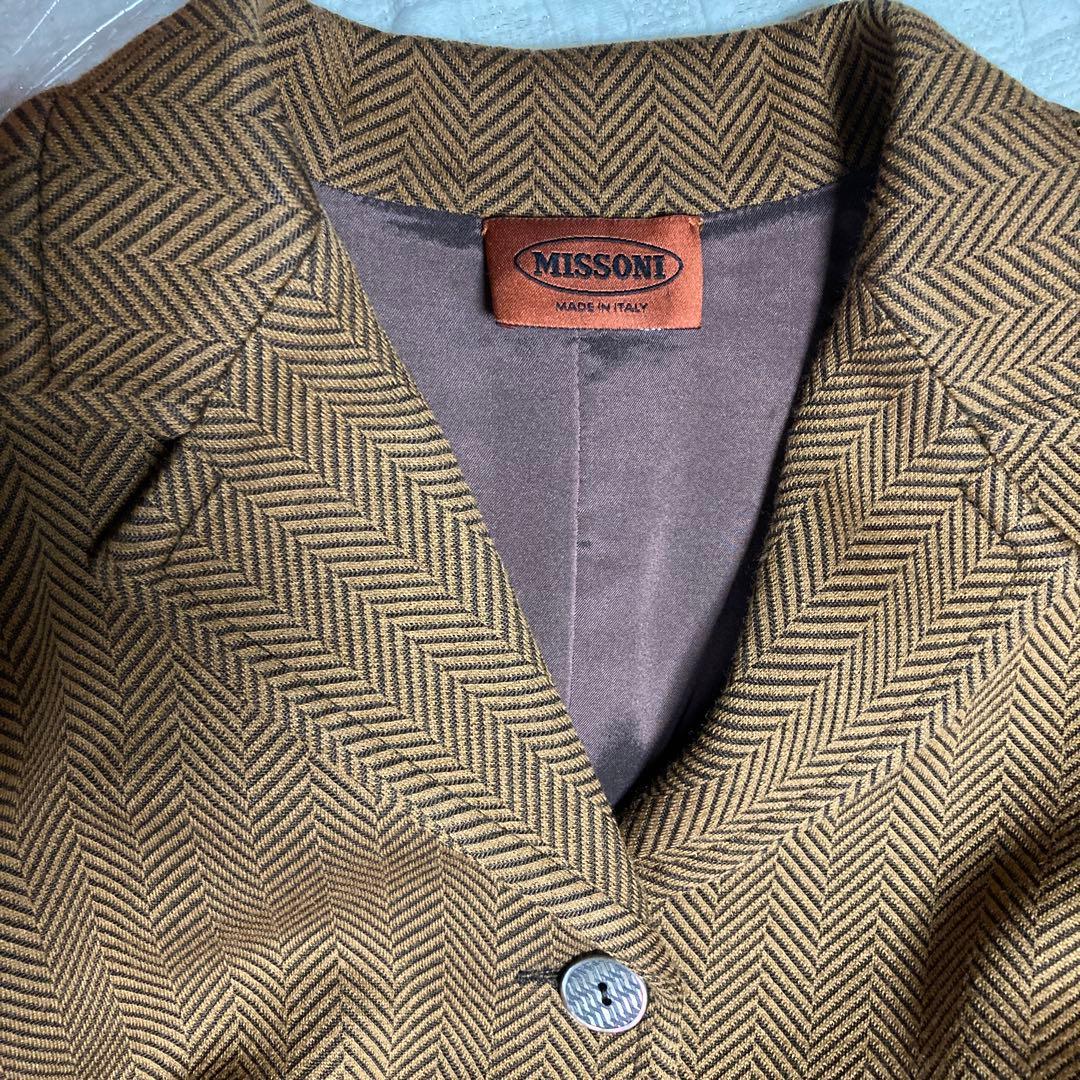 MISSONI イタリア製ヘリンボーン テーラードジャケット ブラウン　42