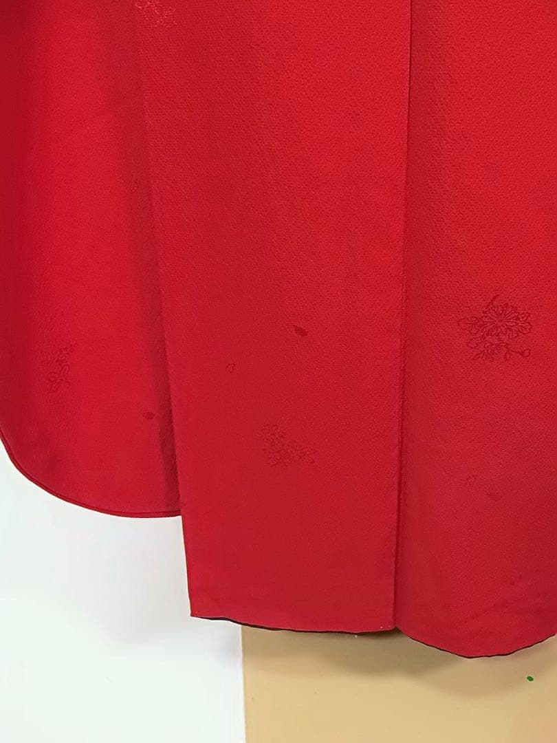 【山本寛斎デザイン】紅赤色＊色無地振袖＊上品地紋×華やぎモダン／個性派の一枚