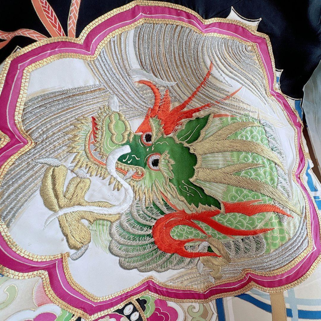 美品　豪華刺繍　お宮参り　産着　祝着　0歳　男の子　黒　龍　長襦袢なし　7035