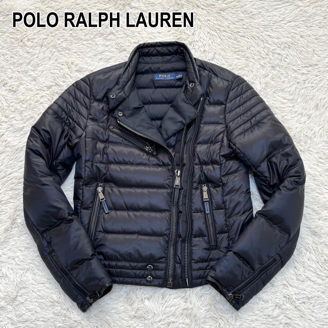 ポロラルフローレン ダウンジャケット ライダース 黒 レザー 羊 150