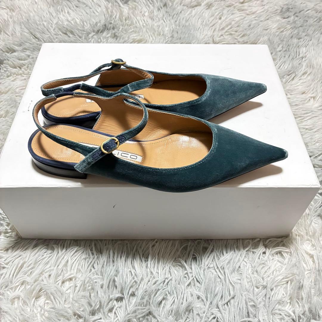 【美品】PELLICO バックスリング パンプス 青 38〈定価64,900円〉