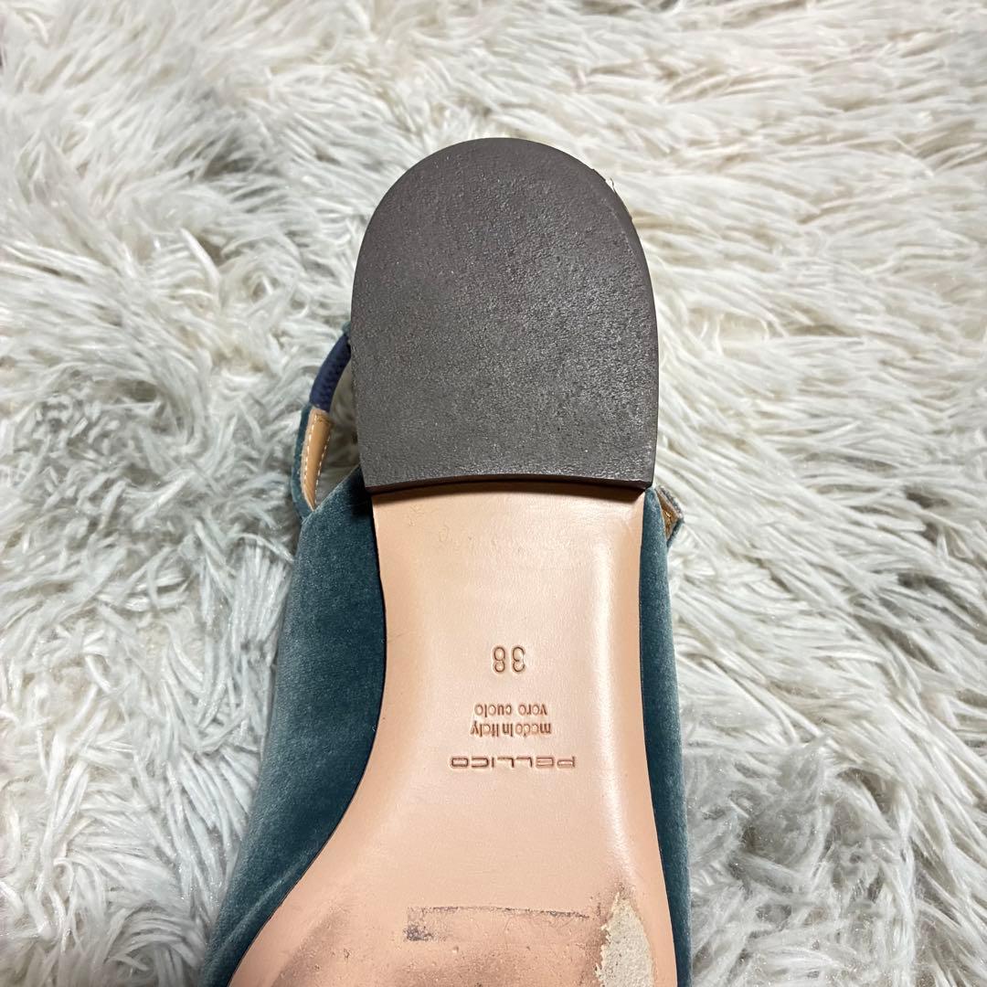 【美品】PELLICO バックスリング パンプス 青 38〈定価64,900円〉