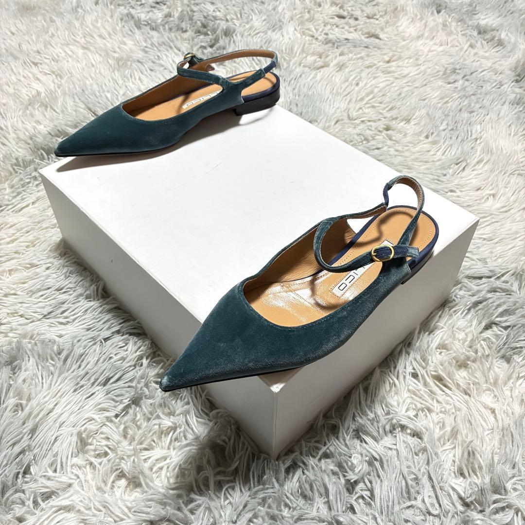 【美品】PELLICO バックスリング パンプス 青 38〈定価64,900円〉