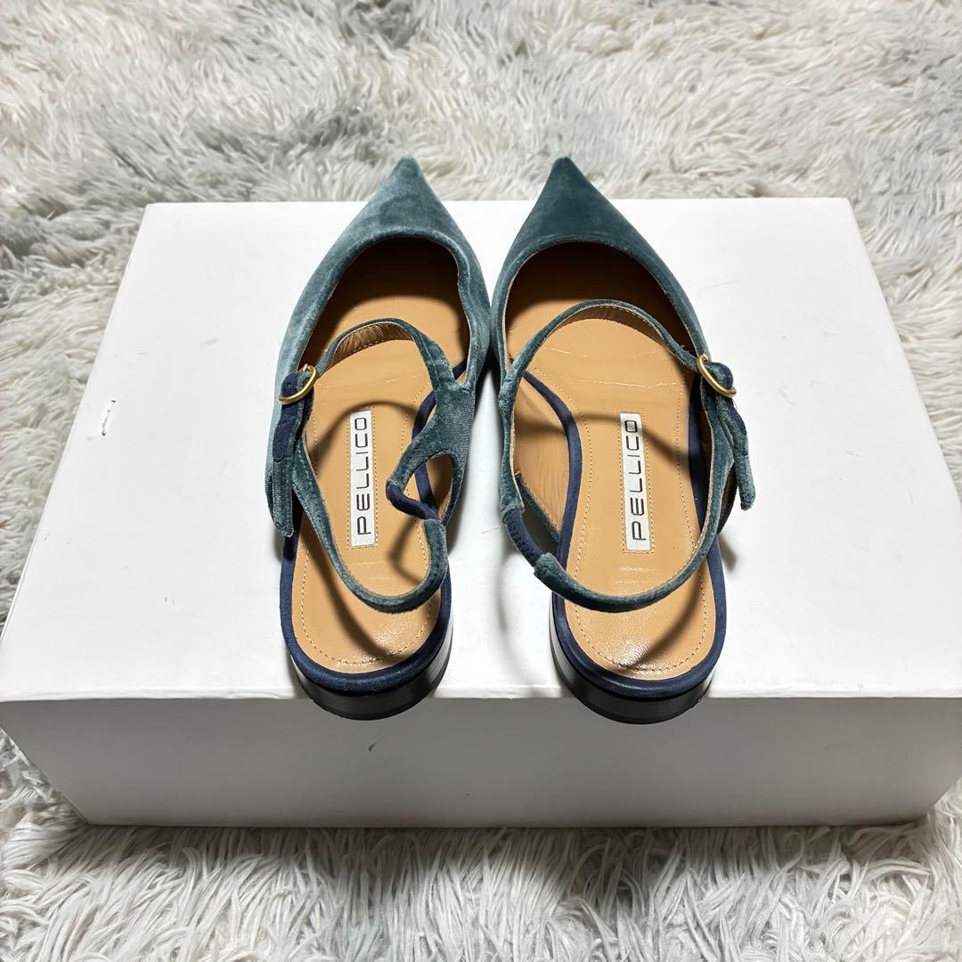 【美品】PELLICO バックスリング パンプス 青 38〈定価64,900円〉