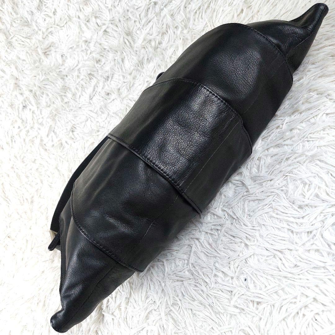 未使用級タグ付 kawa-kawa 2WAY 大容量 レザーショルダーバッグ 黒