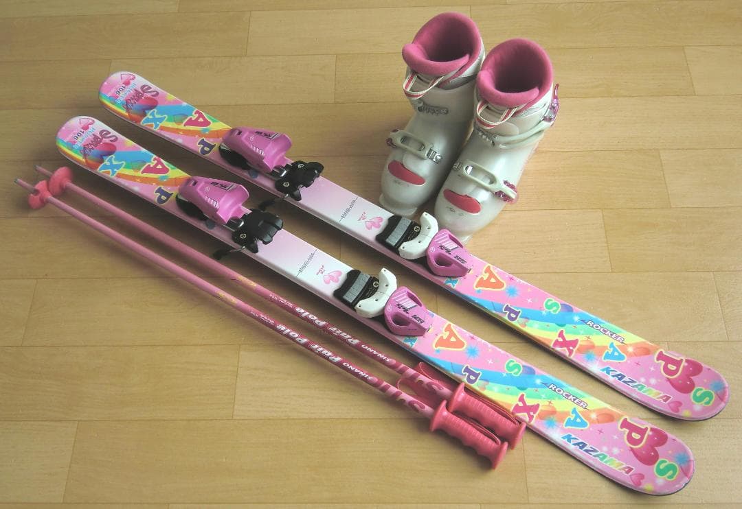 ■■送料無料■KAZAMA■子供用スキーフルセット■板106靴21■WAX済■■
