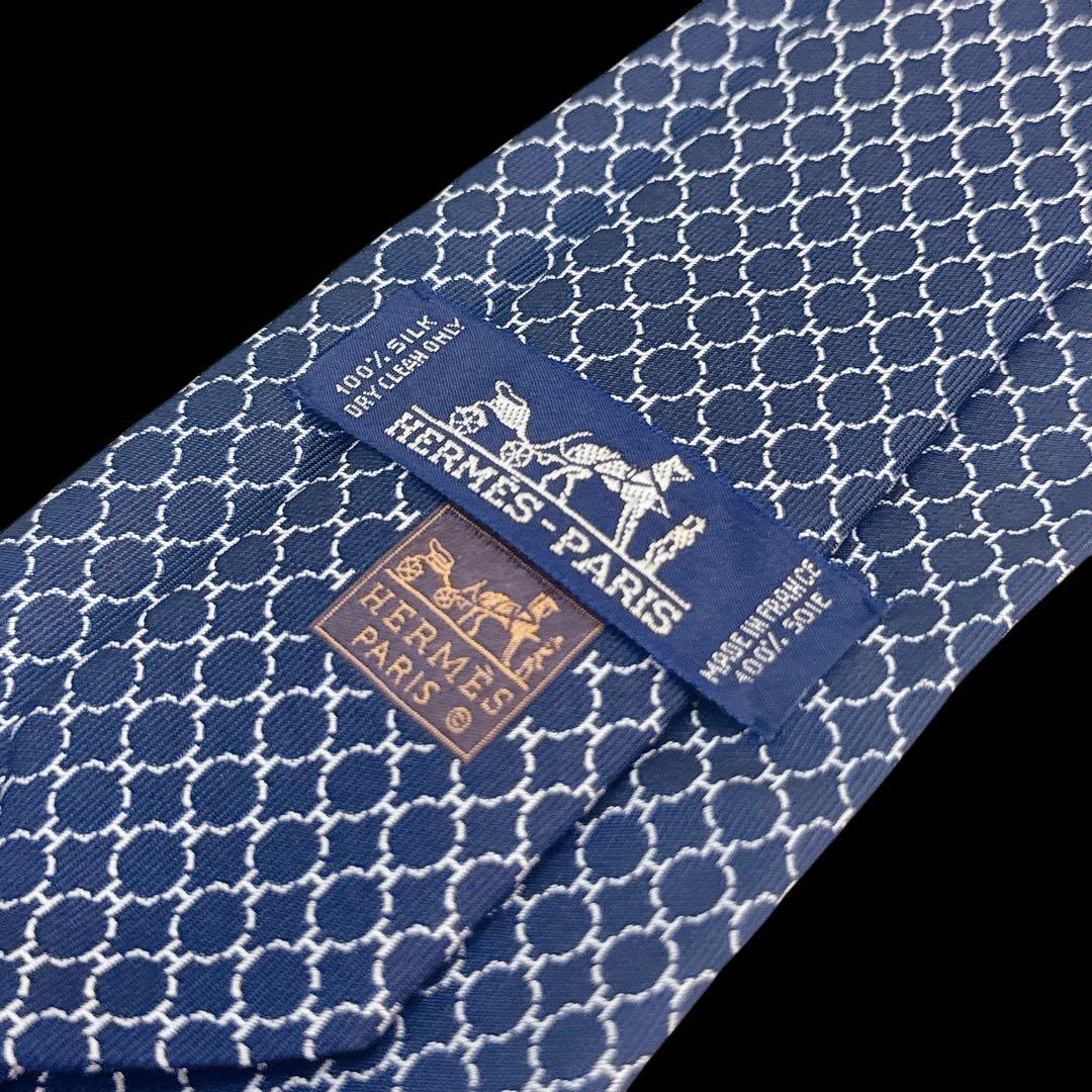 HERMES エルメス ネクタイ ネイビー ファソネ ジャガード