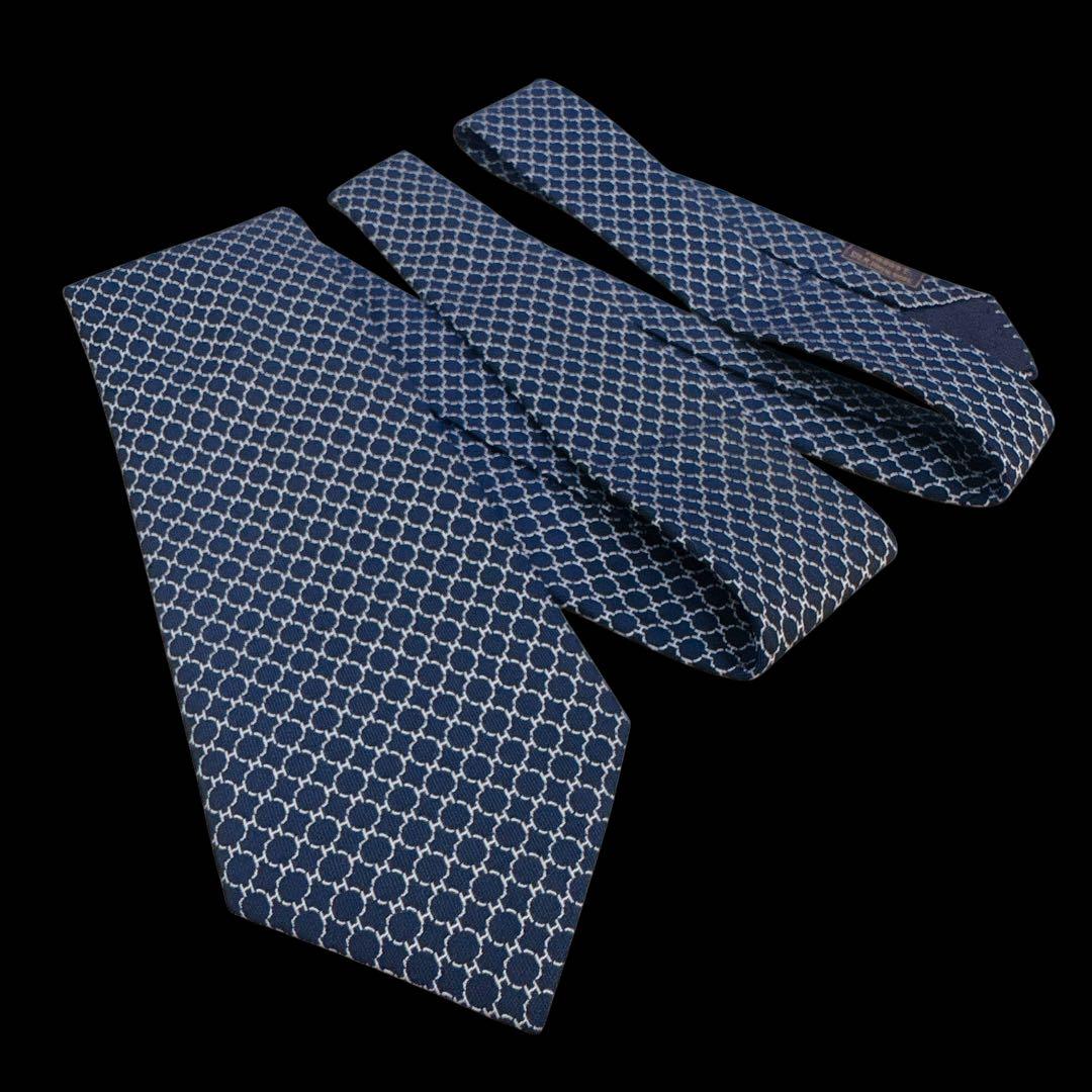 HERMES エルメス ネクタイ ネイビー ファソネ ジャガード