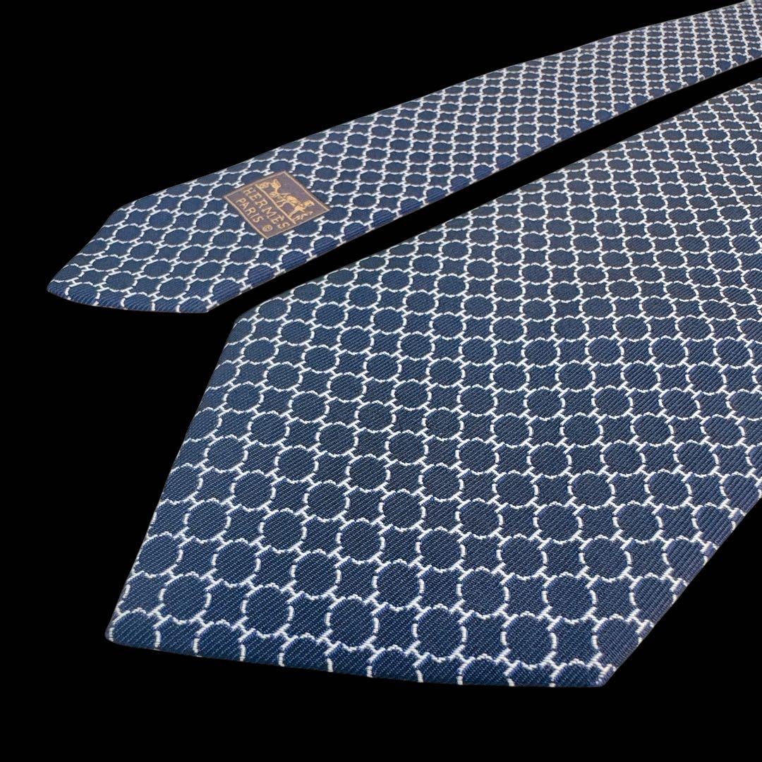 HERMES エルメス ネクタイ ネイビー ファソネ ジャガード