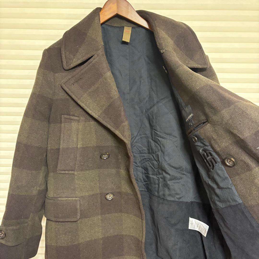 BANANA REPUBLIC バッファローチェック柄プレイドピーコート L
