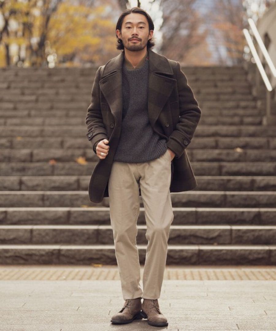 BANANA REPUBLIC バッファローチェック柄プレイドピーコート L