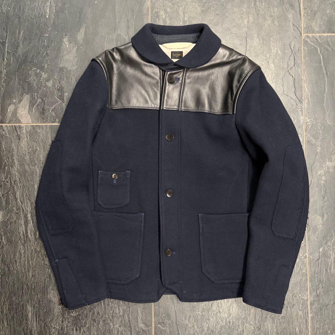 Paul Smith ポールスミス　レザー切替　カシミヤ混　ウールジャケット
