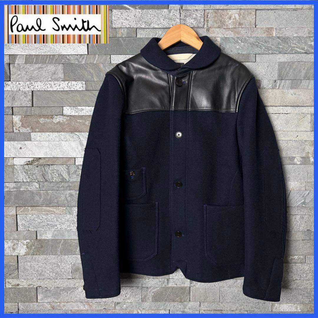 Paul Smith ポールスミス　レザー切替　カシミヤ混　ウールジャケット