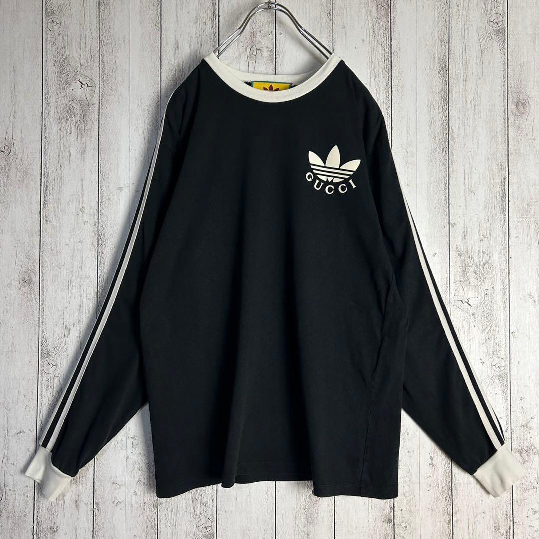 6088【人気コラボ】グッチ×アディダス‪☆袖ライン入りロンT 長袖カットソー