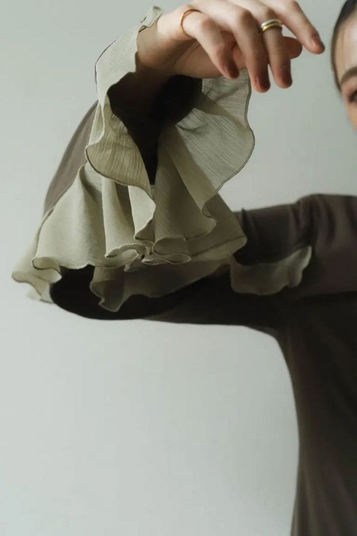 【タグ付】Knuth Marf❀フリルスリーブ ワンピース ドレス カーキ