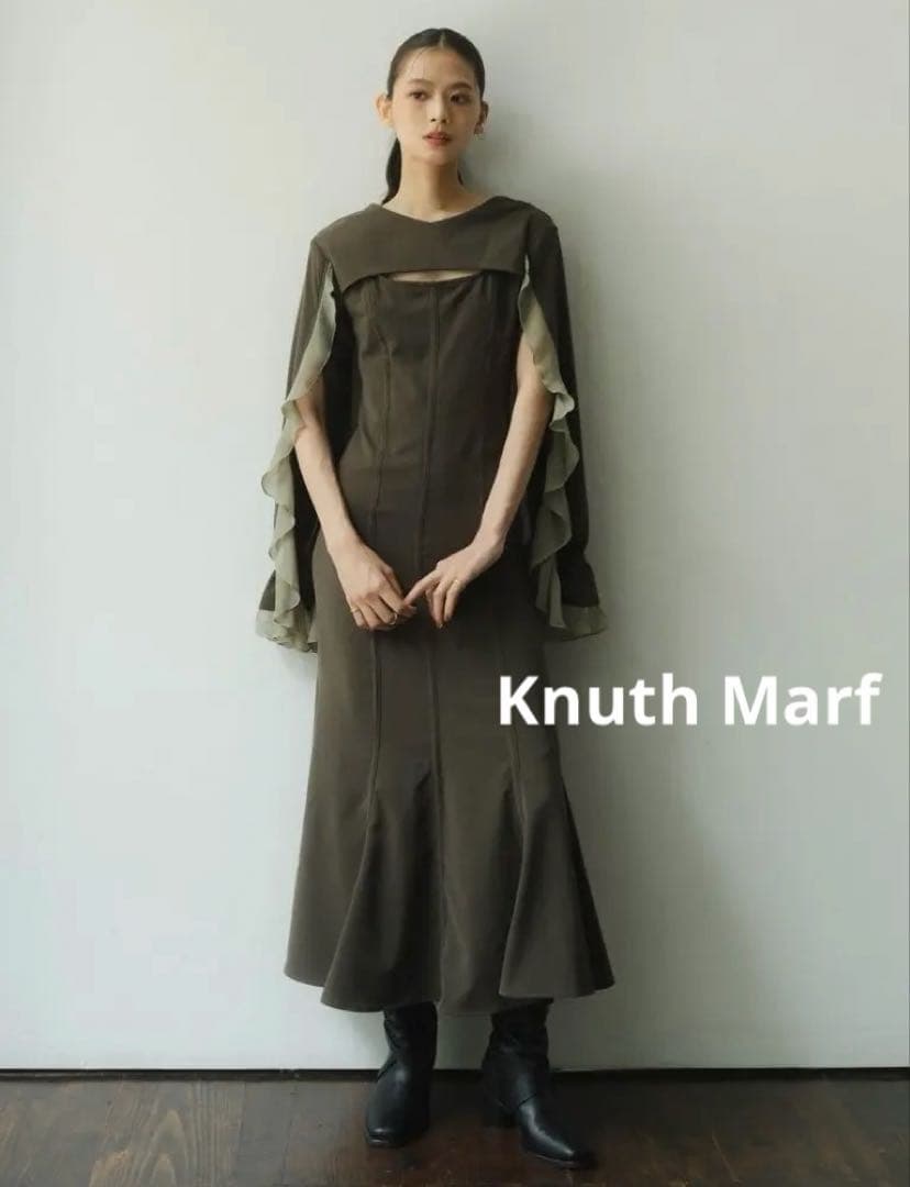 【タグ付】Knuth Marf❀フリルスリーブ ワンピース ドレス カーキ