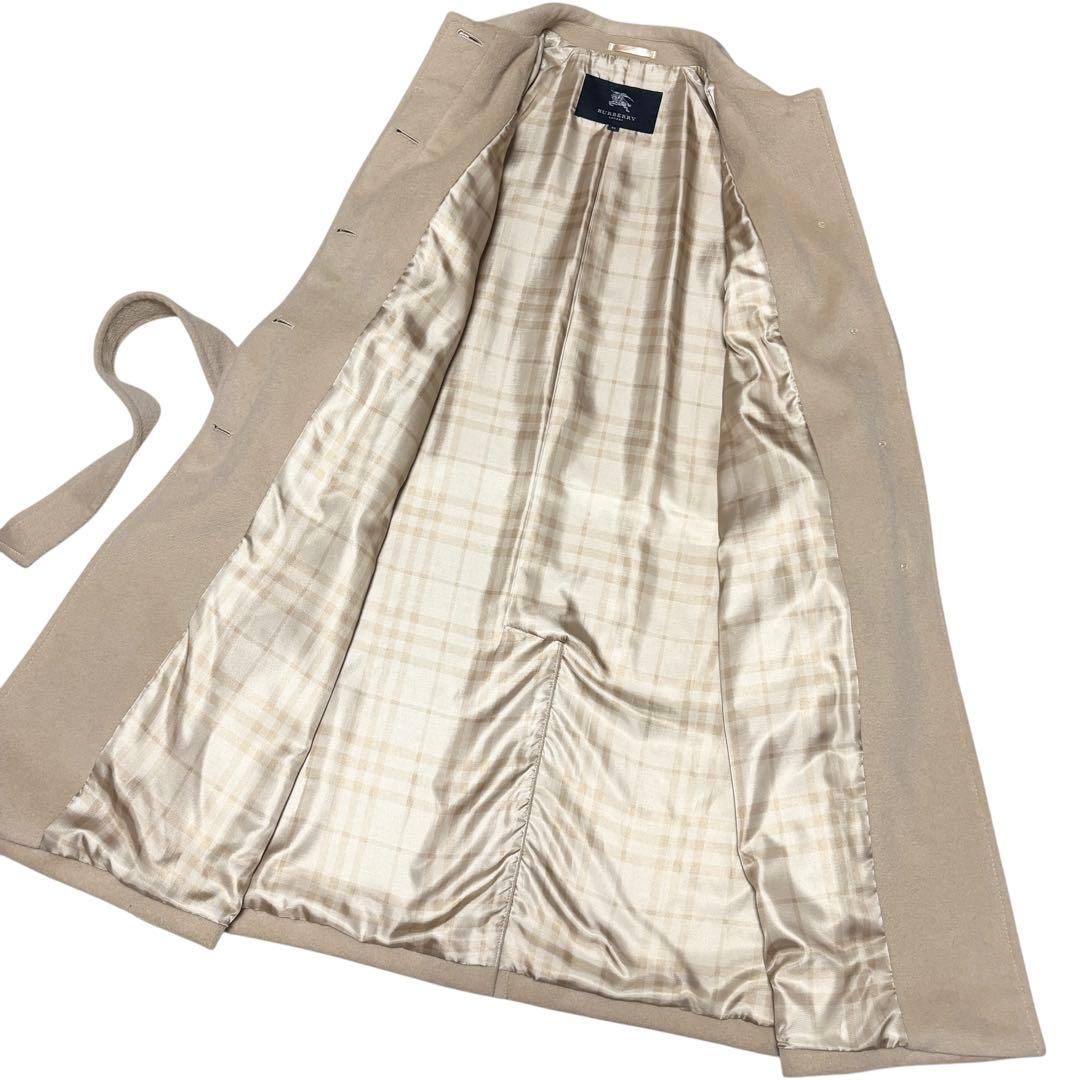 美品 バーバリー アンゴラウール ロングコート ベルト ベージュ ノバチェック