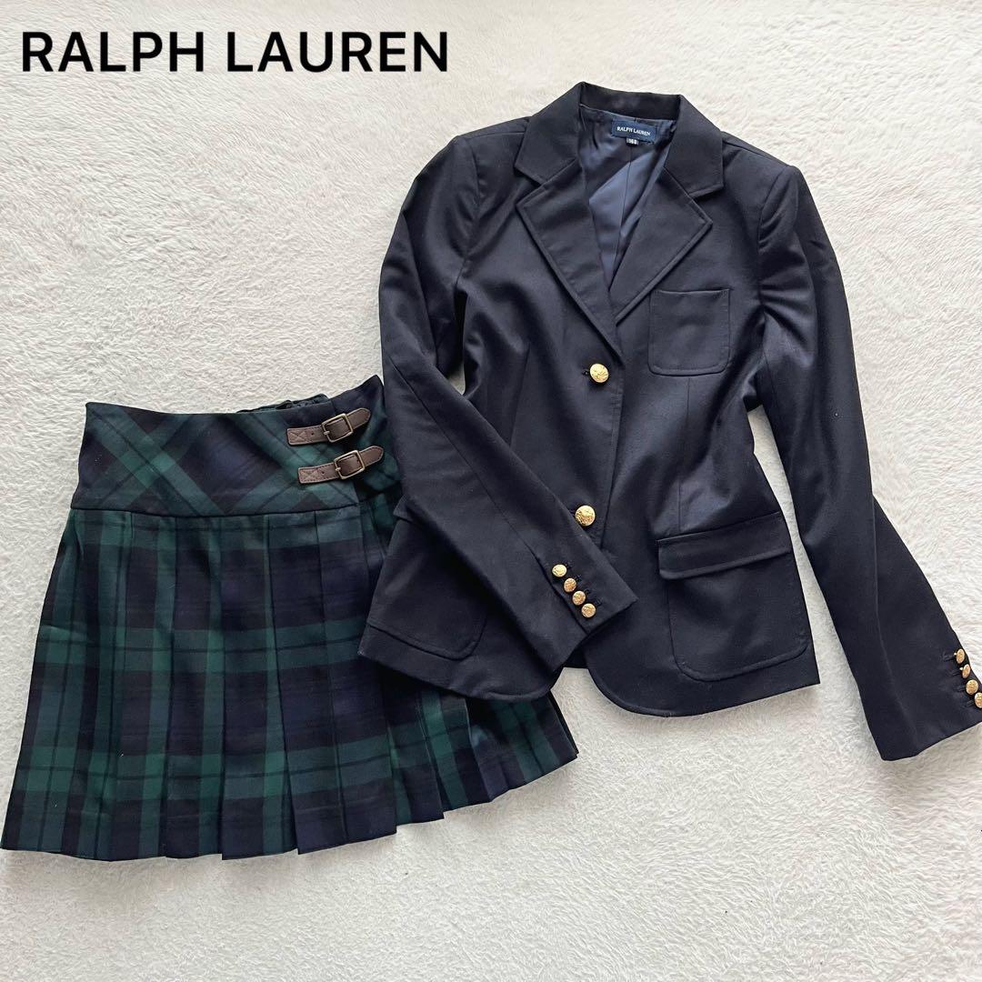 RALPH LAUREN 紺ブレザー 金ボタン チェックスカート 上下