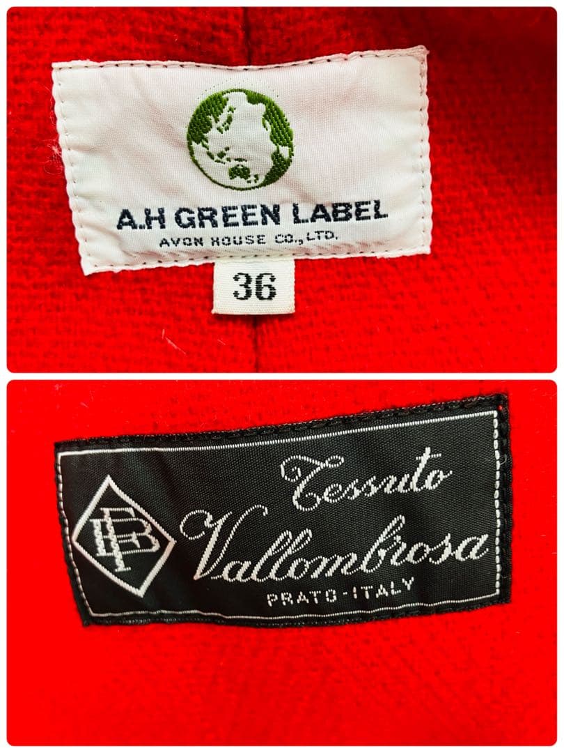 【希少カラー】　AVON HOUSE ダッフルコート　ロング丈　ヘリンボーン　赤