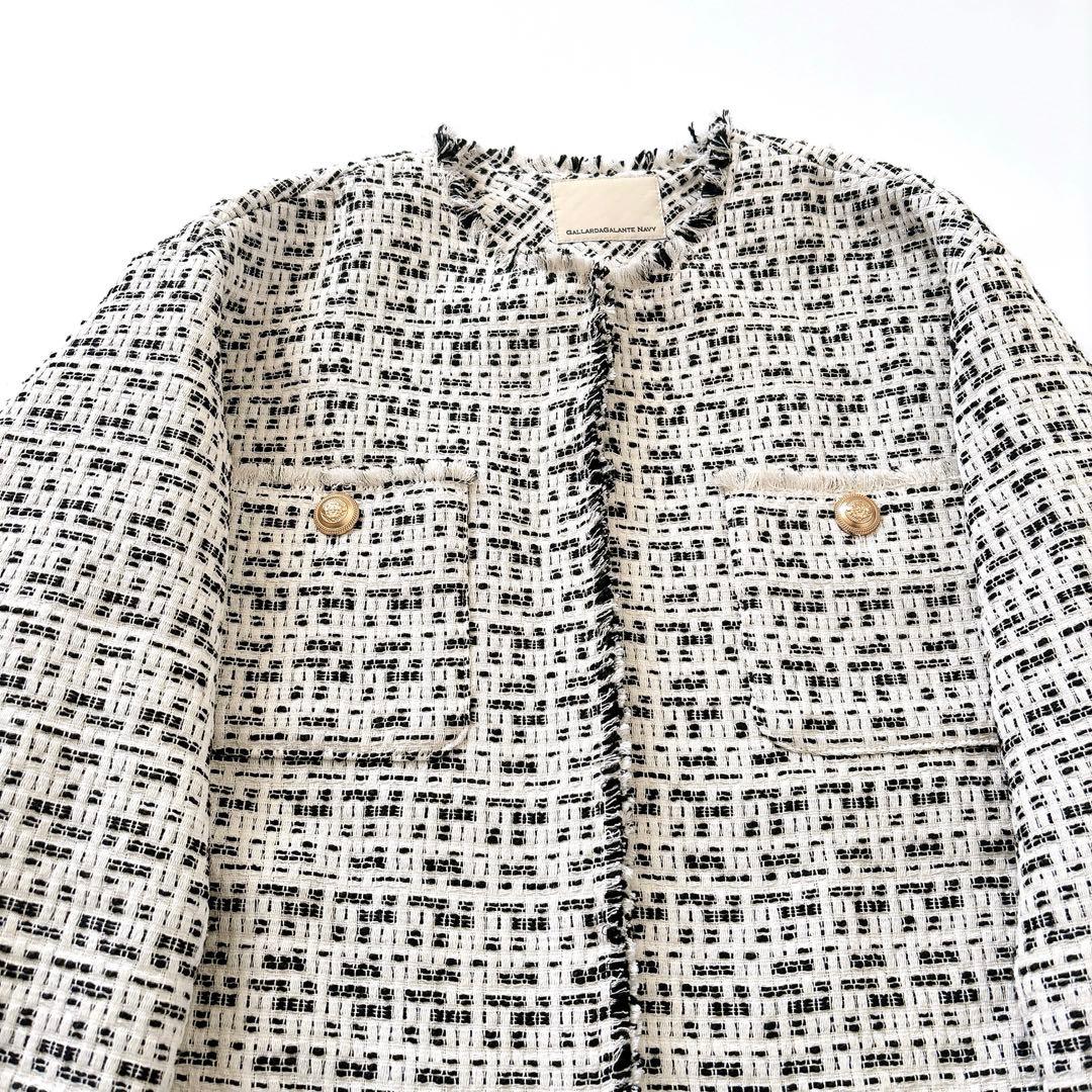 タグ付き新品　ガリャルダガランテ　ノーカラーツイードジャケット 白×黒　F