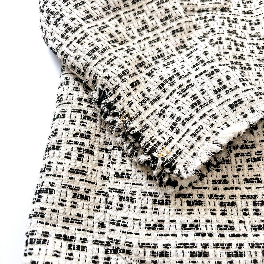 タグ付き新品　ガリャルダガランテ　ノーカラーツイードジャケット 白×黒　F