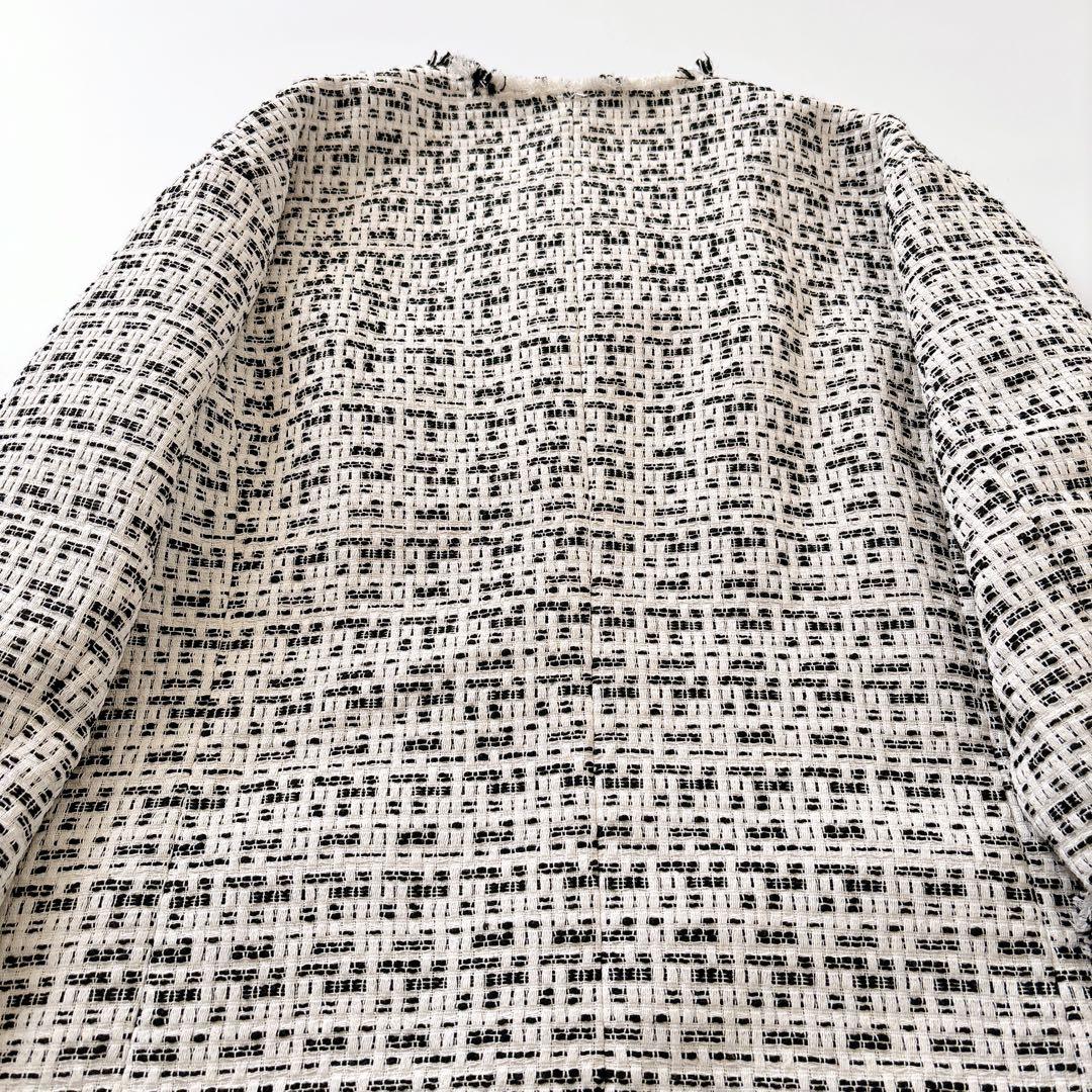 タグ付き新品　ガリャルダガランテ　ノーカラーツイードジャケット 白×黒　F