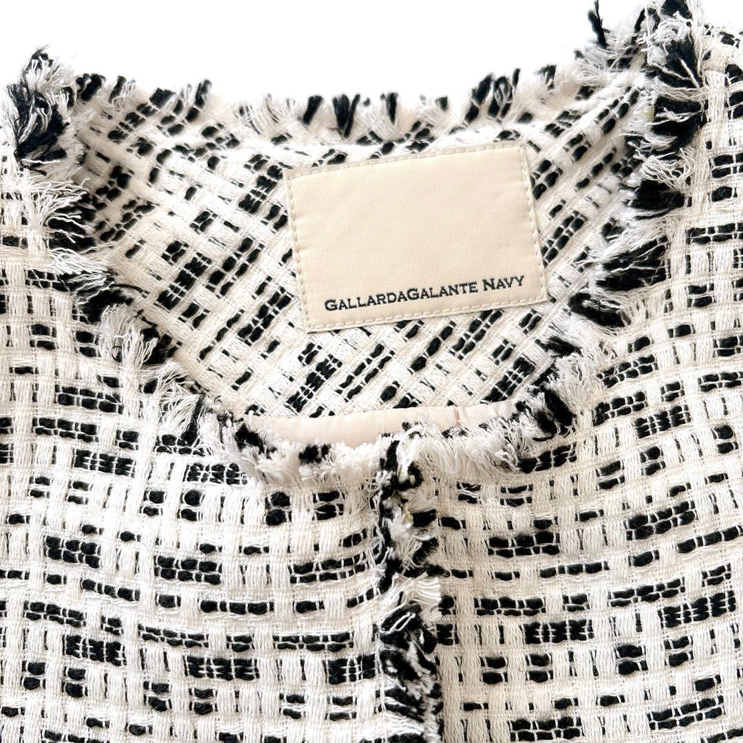 タグ付き新品　ガリャルダガランテ　ノーカラーツイードジャケット 白×黒　F