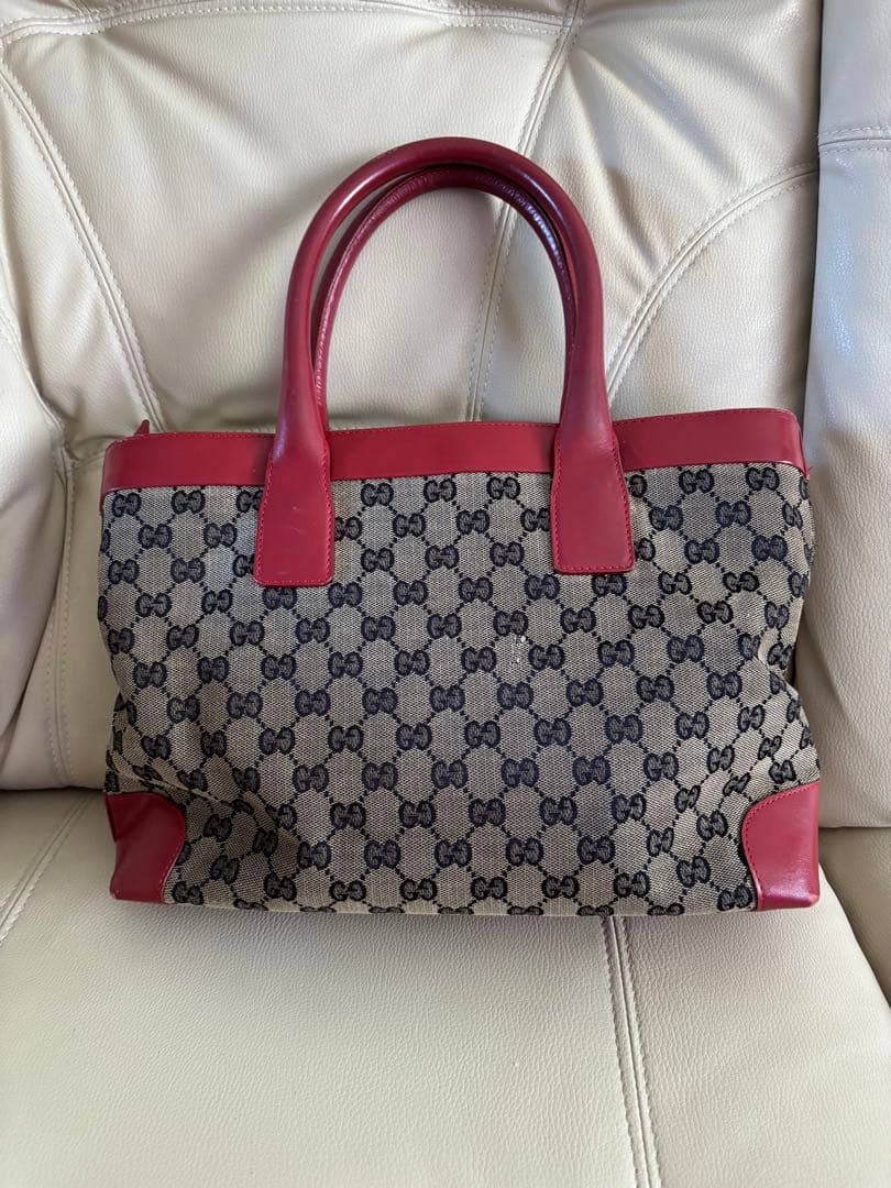 GUCCI グッチ GGキャンバス レザー トートバッグ 赤　002 1119