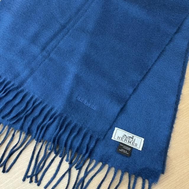 HERMES エルメス　カシミヤマフラー ネイビー
