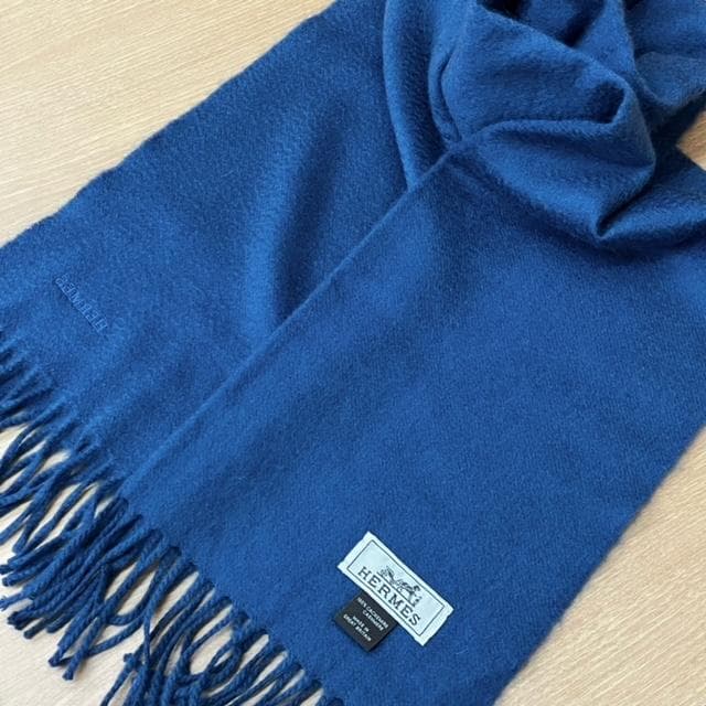 HERMES エルメス　カシミヤマフラー ネイビー