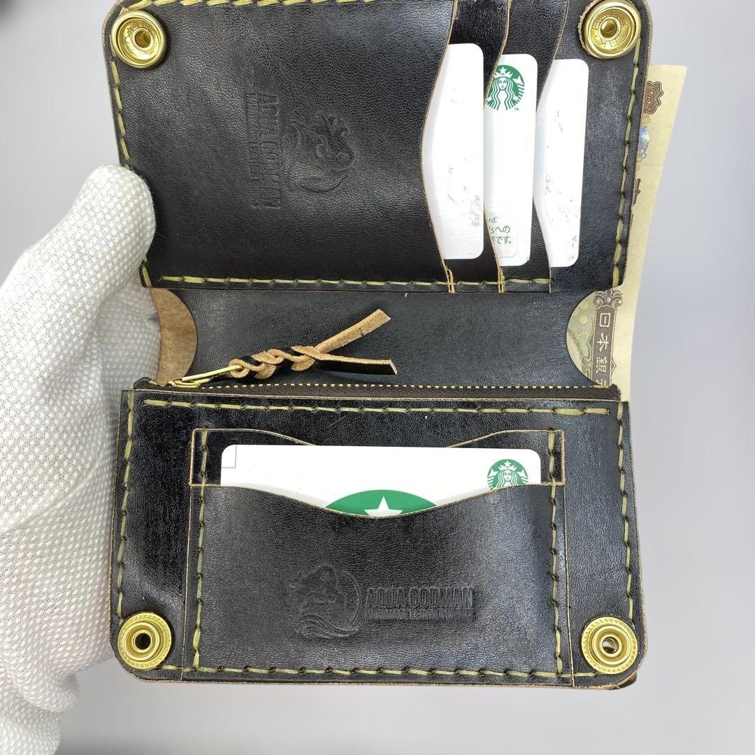 折らずお札収納 丘染めブラックの無骨トラッカーウォレット マチ 引手 小判かん