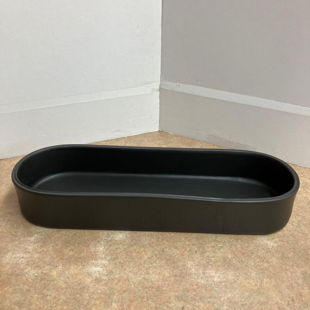 信楽焼楕円形花器水盤黒