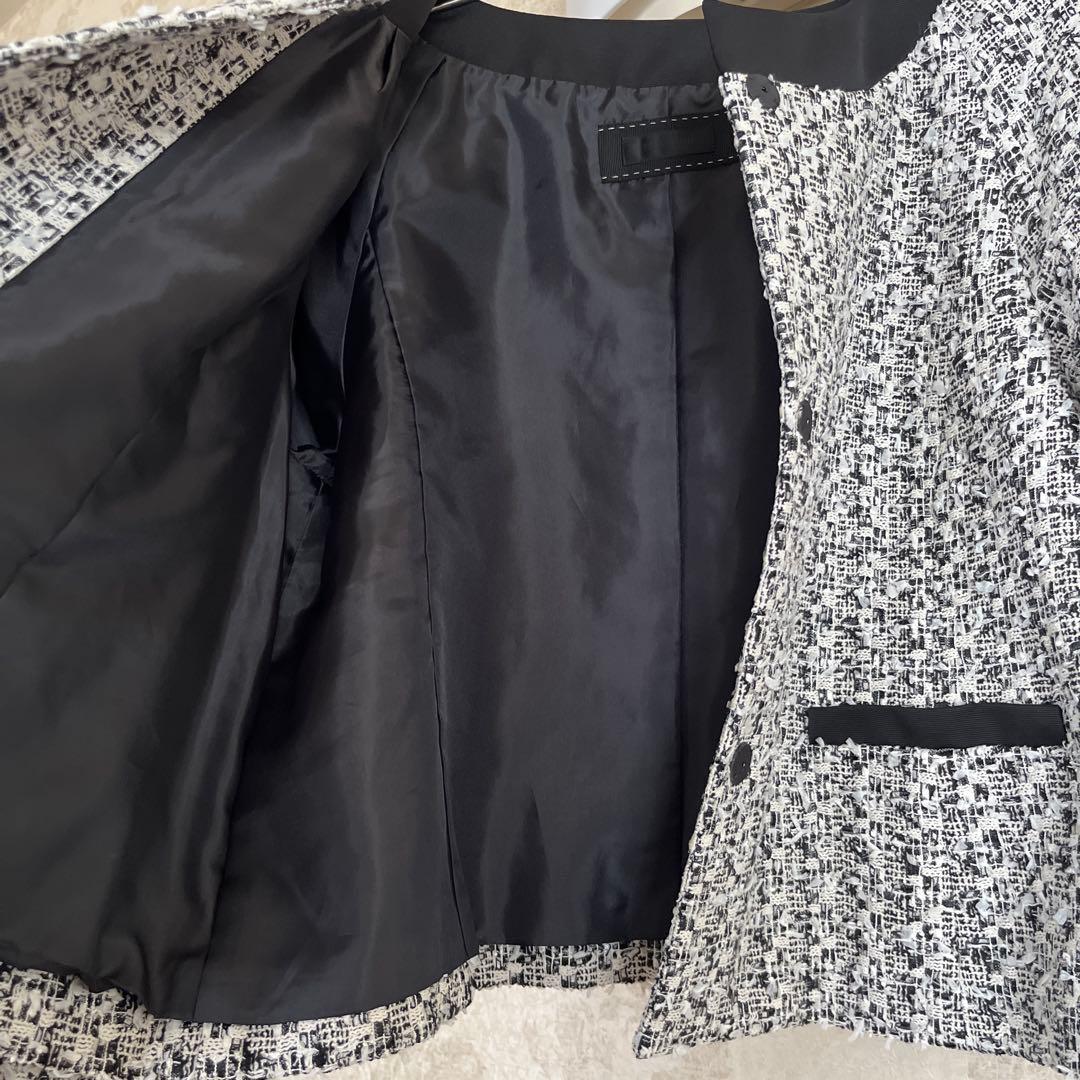 美品　大きいサイズ46 トゥービーシック　ノーカラーツイードジャケット