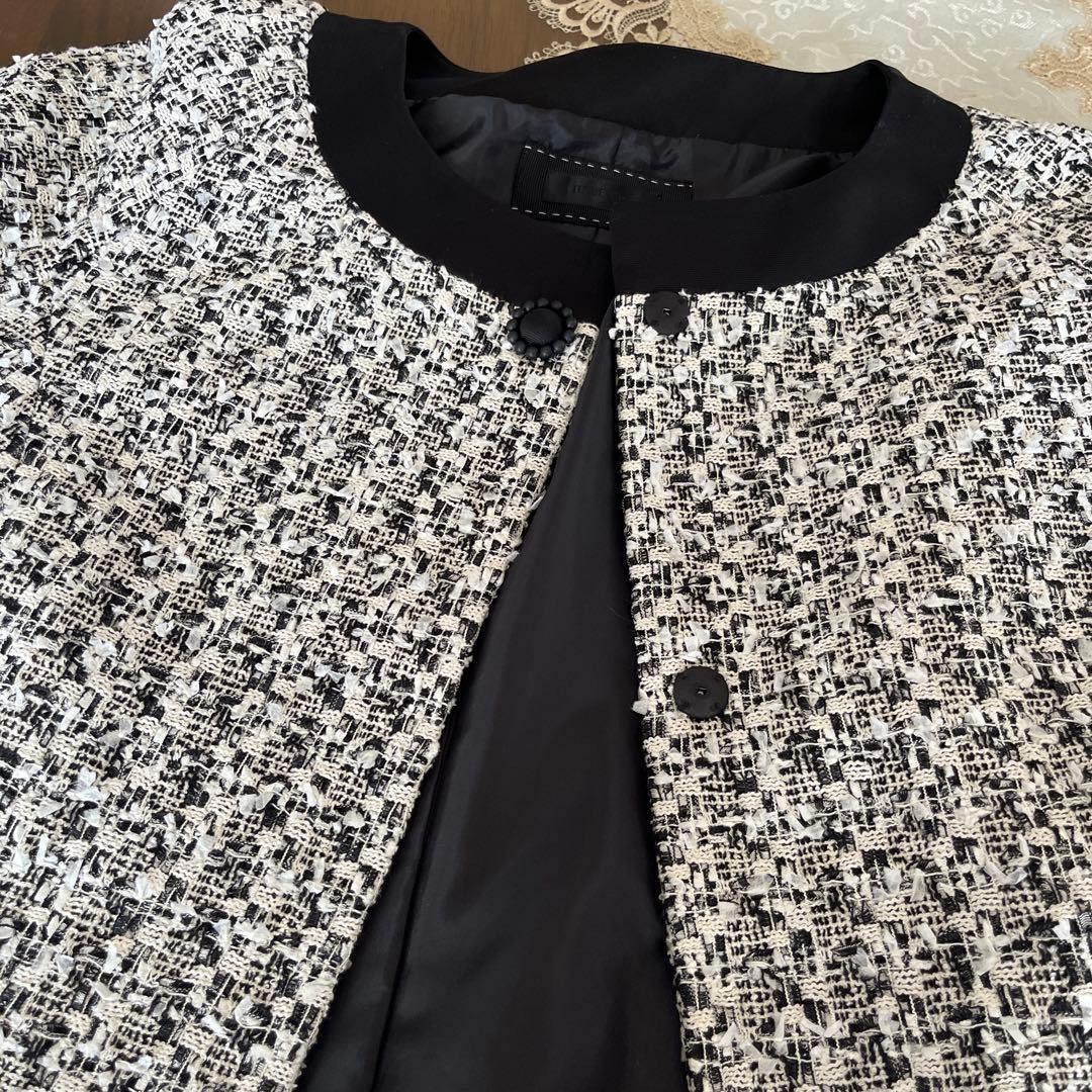 美品　大きいサイズ46 トゥービーシック　ノーカラーツイードジャケット