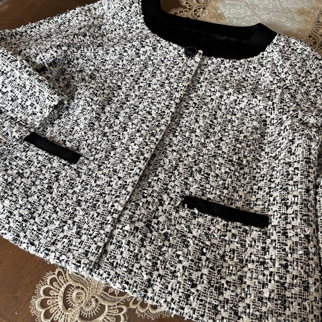 美品　大きいサイズ46 トゥービーシック　ノーカラーツイードジャケット