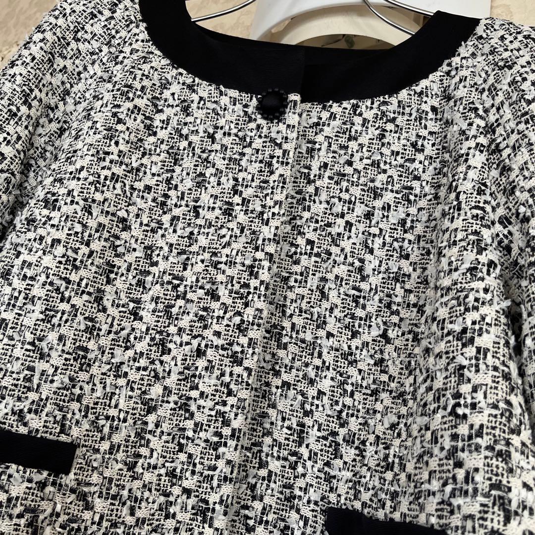 美品　大きいサイズ46 トゥービーシック　ノーカラーツイードジャケット