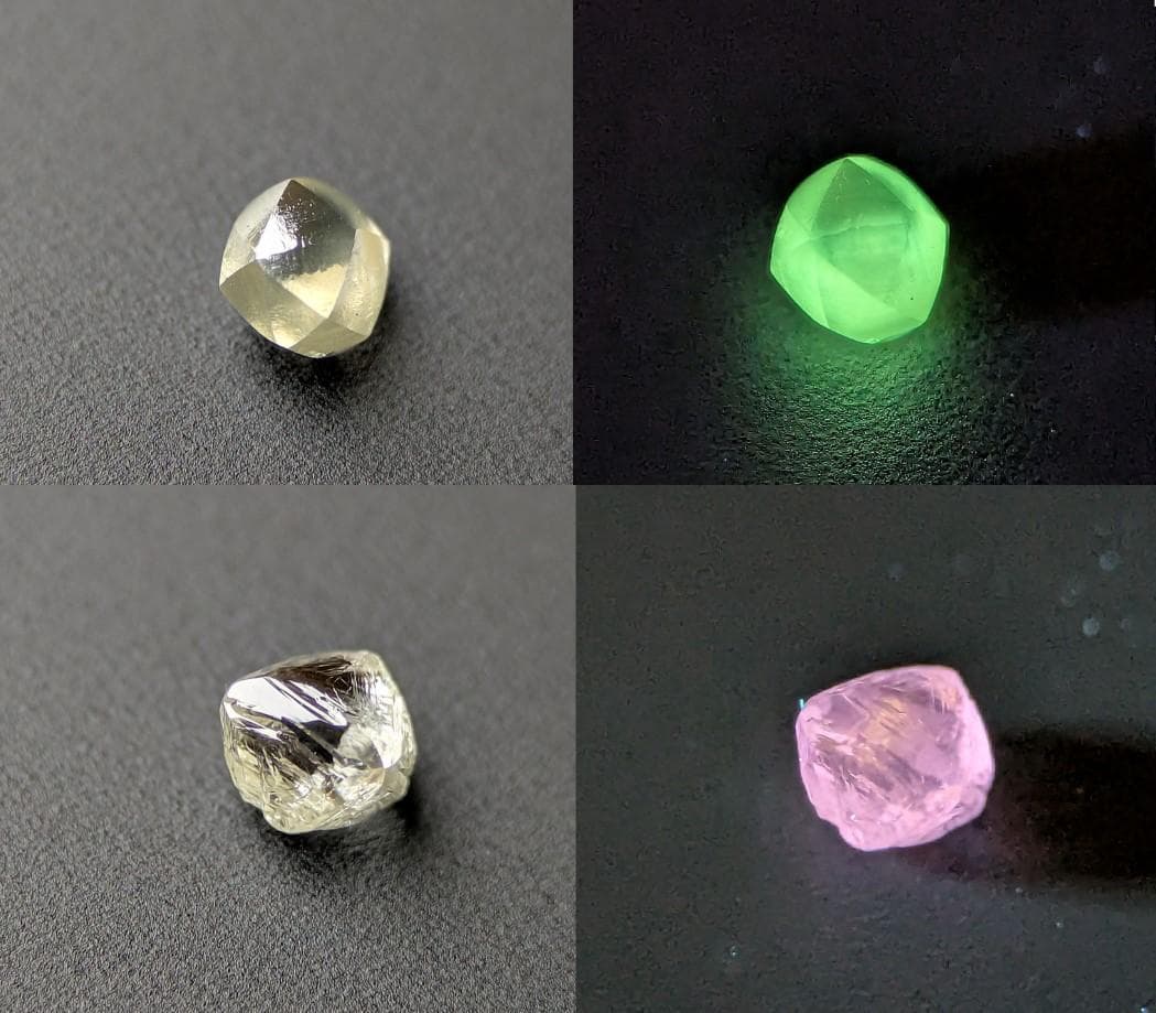 天然ダイヤモンド原石 蛍光４色セット 計0.376カラット ボツワナ産