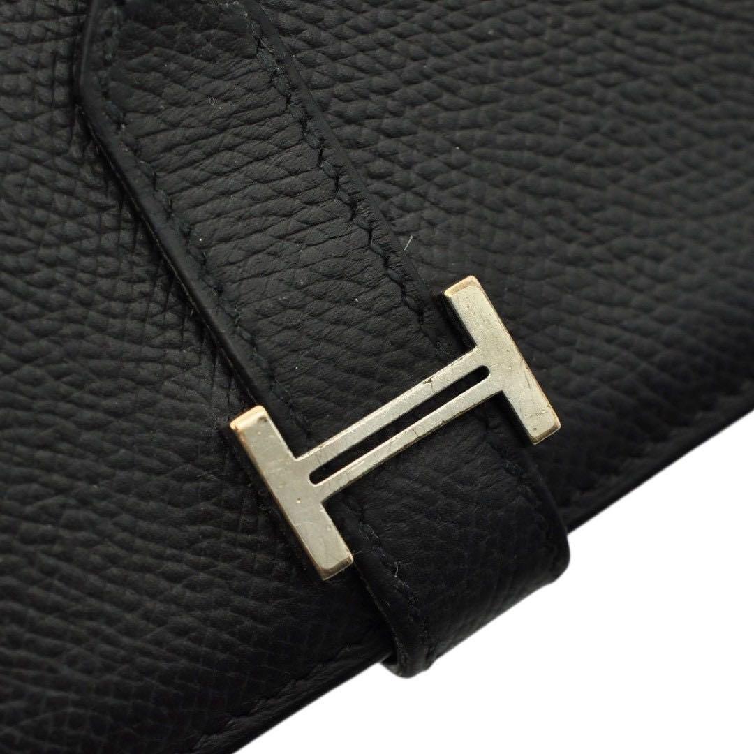 HERMES ベアン エプソン ブラック 長財布 □J刻印
