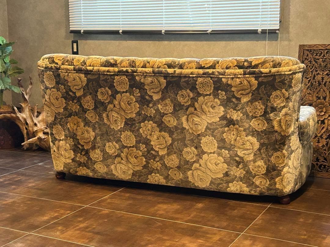 希少　金華山織　ベロア生地　ヴィンテージ　3Pソファ　アンティーク　レトロ　IZ