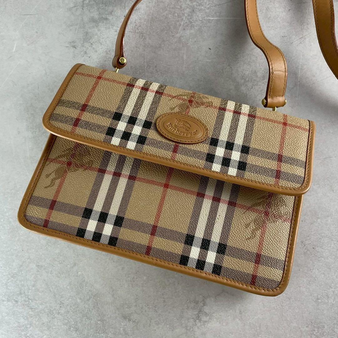 良品✨バーバリー ショルダーバッグ PVC×レザー ノバチェック シャドーホース