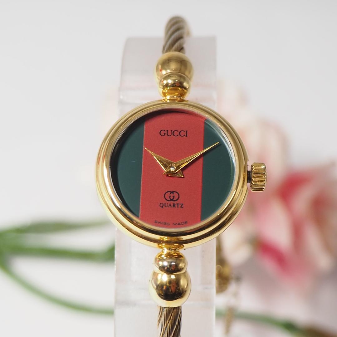 美品 グッチ GUCCI ワイヤー バングルウォッチ シェリー 腕時計 F745
