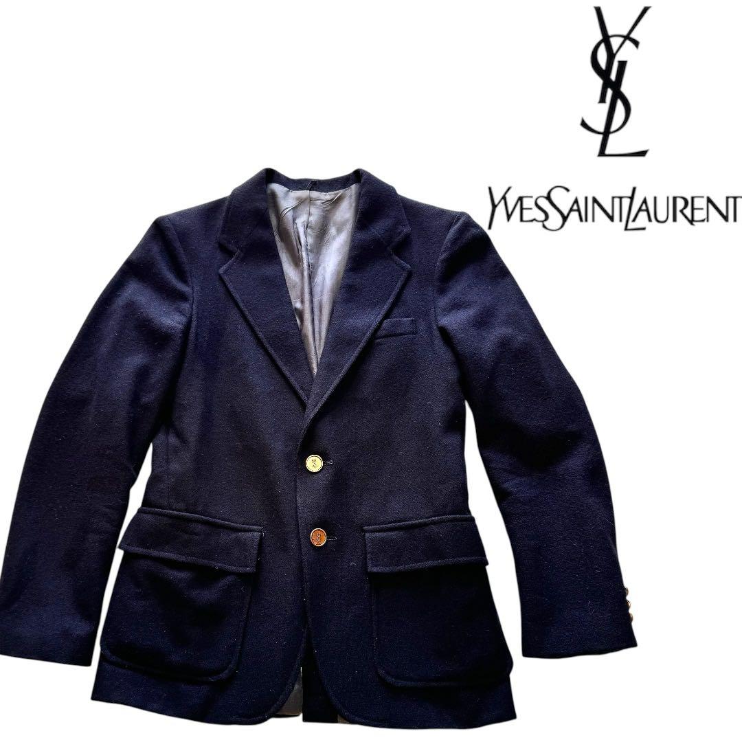 ★美品★ イヴ・サンローラン ジャケット ロゴ入り 金ボタン 紺ブレ テーラード