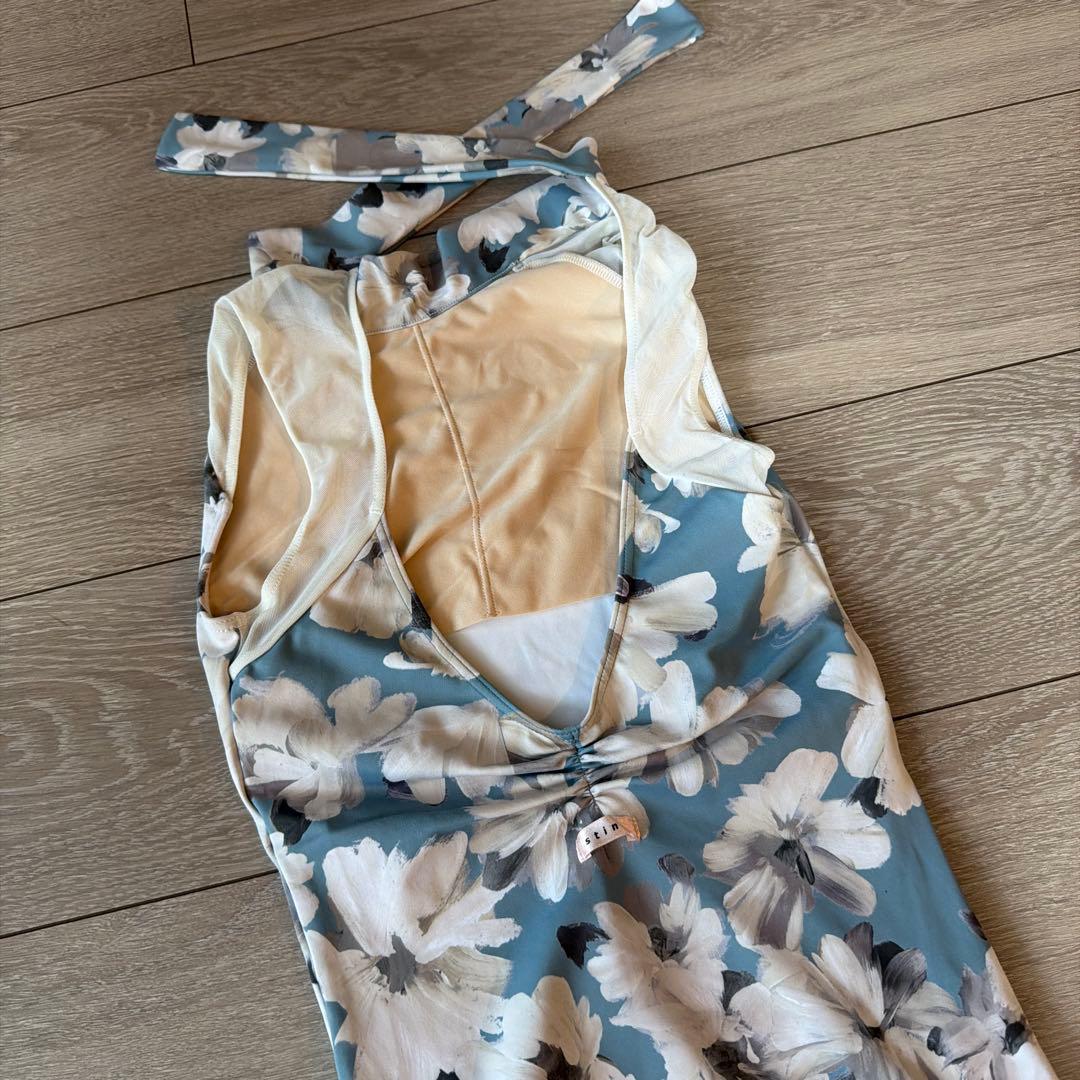 スティナ　Mサイズ　タイプN バッグリボン青と白花柄　レオタード