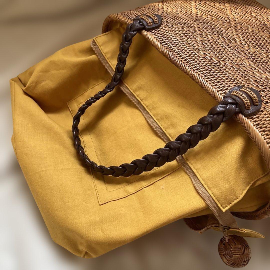 美品！アンドユウ　アタ製カゴバッグ　AndYu内布ファスナー付き