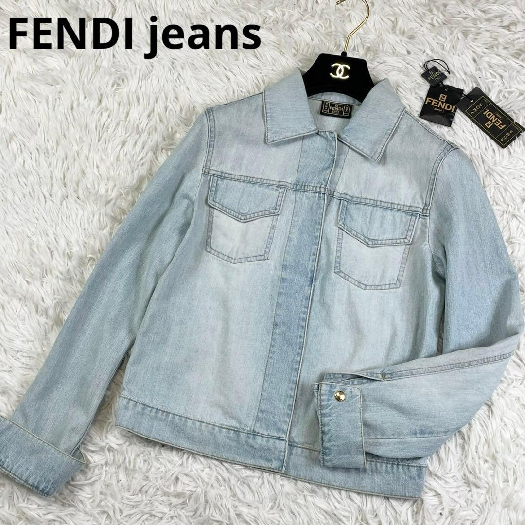 美品　フェンディ　デニムジャケット　金ボタン　レディース　インディゴブルー　40