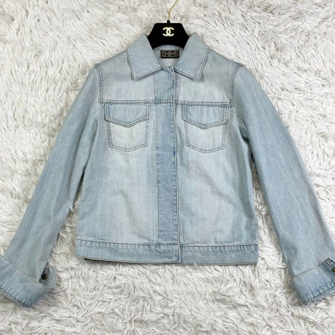美品　フェンディ　デニムジャケット　金ボタン　レディース　インディゴブルー　40
